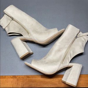 Peep toe tan booties
